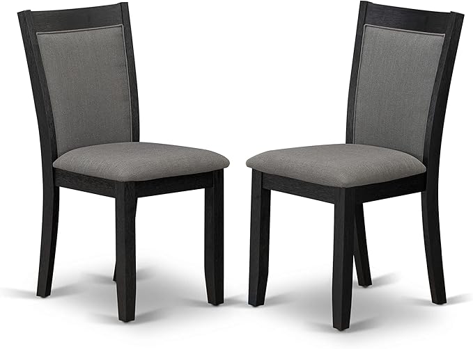 X02MZ-206-50 - 5-pc Dining Room Table Set a Rectangular Kitchen Table and 2 wooden Benches and 2 Dark Gotham Grey Linen Fabric Chairs, 39x120 Inch, Wire Brushed Black