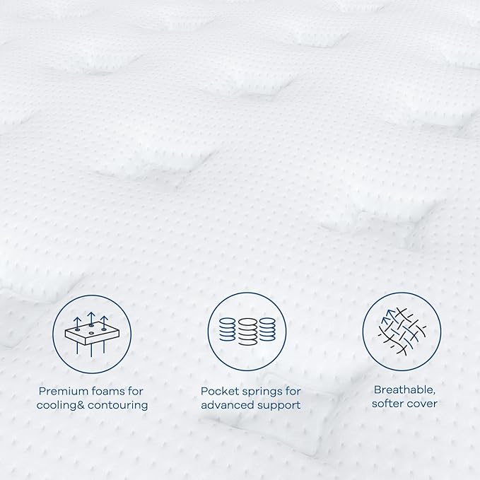 Coolvie 14 Inch Queen Mattress, Medium Firm Memory Foam Queen Size Mattresses in a Box, Hybrid CertiPUR-US® Certified Foam Pocket Springs for Motion Isolation & Pressure Relieving, 100-Night Trial