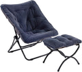 Comfy Folded Chair with Ottoman, Oversized Folding Faux Fur Chair Soft Furry Lounge Lazy Chair with Metal Frame Moon Chair Accent Chair for Bedroom, Living Room, Dorm Rooms