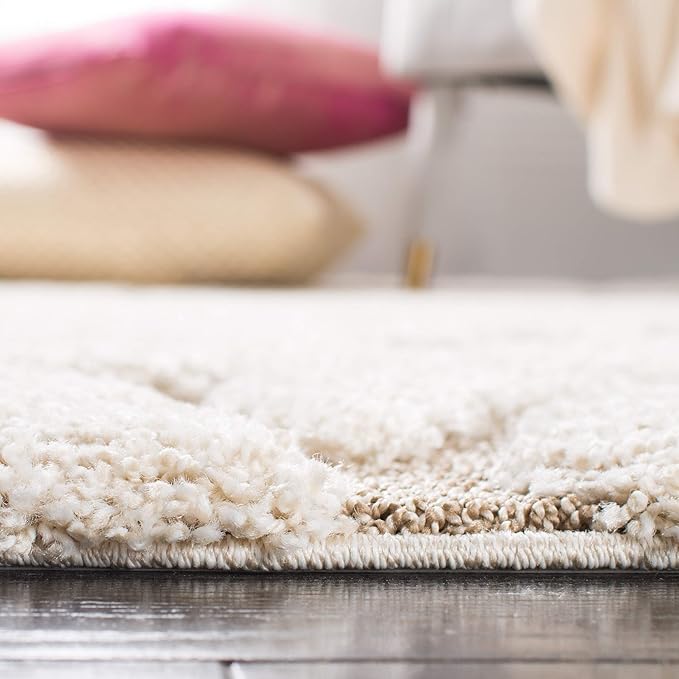SAFAVIEH Florida Shag Collection Runner Rug - 2'3" x 13', Cream & Beige, Scroll Design, Non-Shedding & Easy Care, 1.2-inch Thick Ideal for High Traffic Areas in Living Room, Bedroom (SG455-1113)
