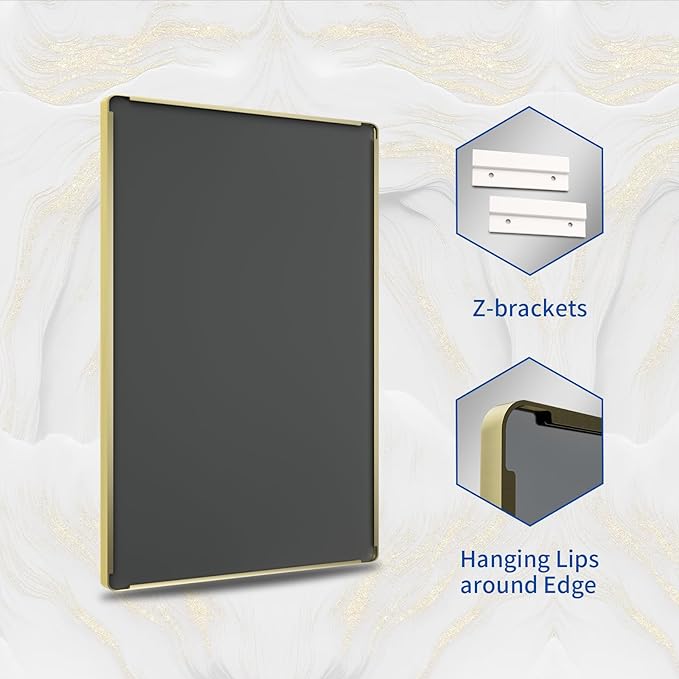 WEER Gold Bathroom Mirror, 24X32 Inch Brushed Gold Metal Frame Mirror, Rounded Rectangle Gold Bathroom Vanity Mirror for Wall, Tempered Glass, Anti-Rust, Hangs Horizontally or Vertically
