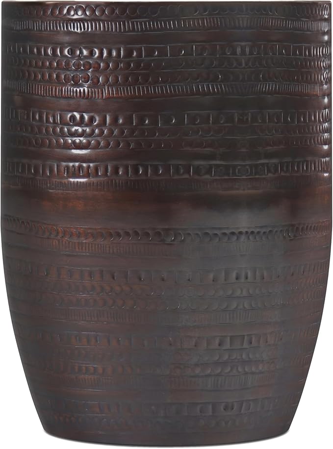 SIMPLIHOME Johnsen Metal Table - 15 inch Wide Solid Iron Drum Accent Table in Oil Rubbed Bronze with Tribal Pattern, Round Boho End Table for Living Room, Bedroom, or Home Office, Fully Assembled