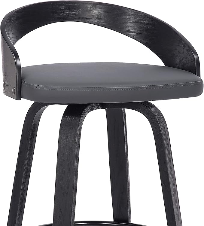 Armen Living Sonia 26" Counter Height Swivel Gray Faux Leather and Black Wood Bar Stool - Set of 2