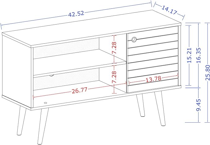 Manhattan Comfort Liberty Mid Century Modern TV Stand for Televisions up to 46 Inches, Bedroom and Living Room Entertainment Center with Storage, Shelves, and Cabinet, 43" Wide, White/3d Print
