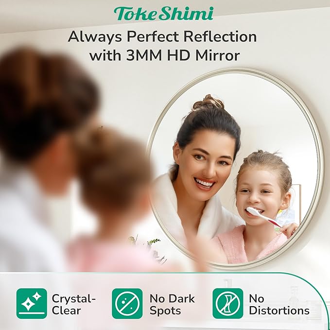 TokeShimi 40 in Tempered Bathroom Vanity Mirror Round Brushed Nickel Bathroom Mirror, 40x40 Shatterproof Circle Wall Mirrored Farmhouse Metal for Entryway, Bedroom, Restroom, Vanity, Living Room