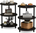 Small Round End Table - 3 Tier Design Accent Table, Narrow Side or Bedside Stand, Industrial Vintage Nightstand for Bedroom, Living Room, or Small Spaces, Set of 2, Charcoal Wenge