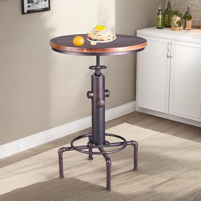 Topower Industrial Bar Table 31.5-41.3" Adjustable Pub Table Kitchen Dining Coffee Bistro Table (Bronze)