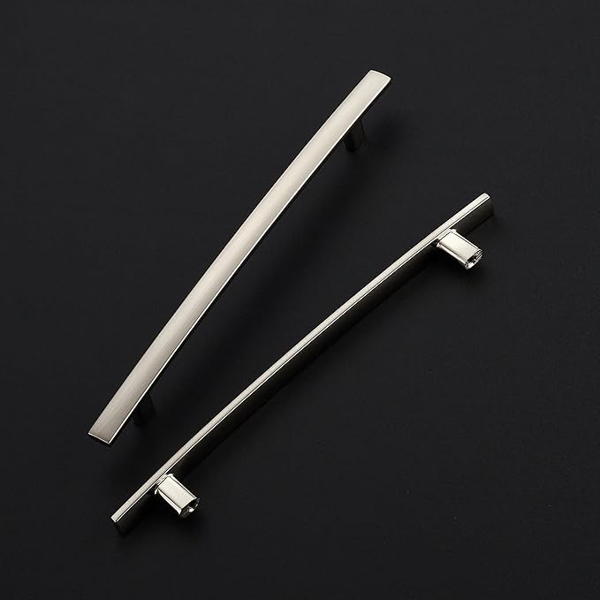 15 Pack Cabinet Handles 6.25" Hole Center - Curved Cabinet Pulls Brushed Nickel Drawer Pulls for Kitchen Cupboard Solid Hardware for Dresser Drawer Arch Hardware