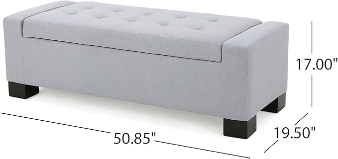 Ball & Cast 50.8" Upholstered Storage Ottoman with Tufted Waffle Stitch,End Bench w/Uses Pressure Hinges and Wood Legs,Entryway Fabric Footrest Stool for Living Room & Bedroom,Navy Blue