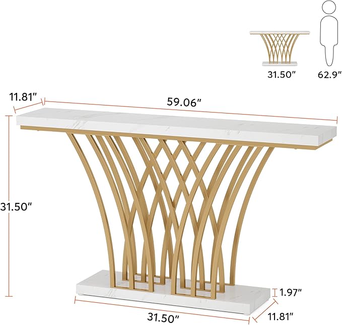 LITTLE TREE Narrow Entryway Console Table,Faux Marble White+Gold