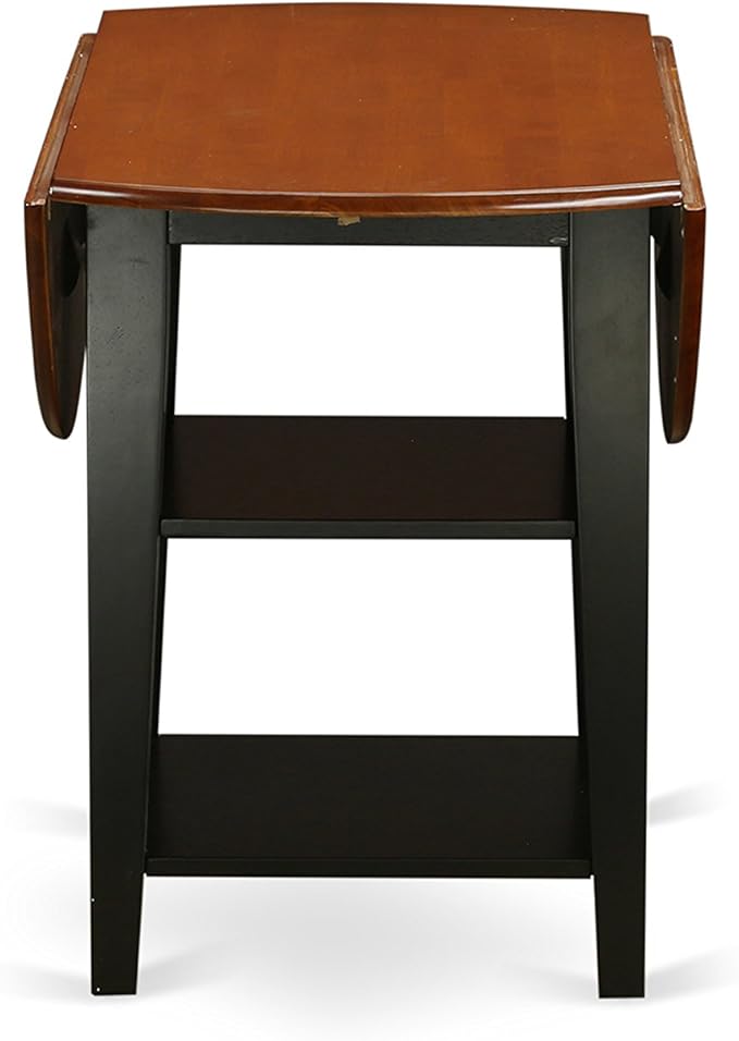 East West Furniture SUPF5-BCH-C 5 Piece Kitchen Table & Chairs Set Includes a Round Dining Table with Dropleaf & Shelves and 4 Linen Fabric Dining Room Chairs, 42x42 Inch, Black & Cherry