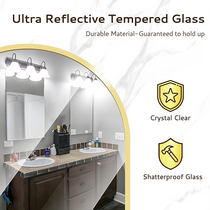 Gold Round Mirror 30 Inch Circle Mirror Bathroom Mirror Large Round Mirrors Brushed Metal Frame Anti-Rust Tempered Glass for Bathroom Bedroom Entryway Living Room