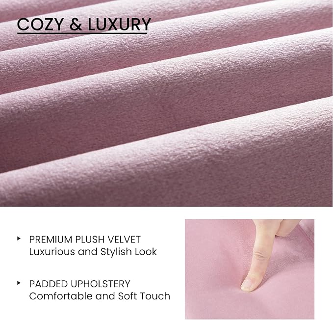 SHA CERLIN King Bed Frame/Velvet Upholstered Platform Bed Frame with Headboard/Strong Wood Slats Support/Mattress Foundation/No Box Spring Needed - Pink