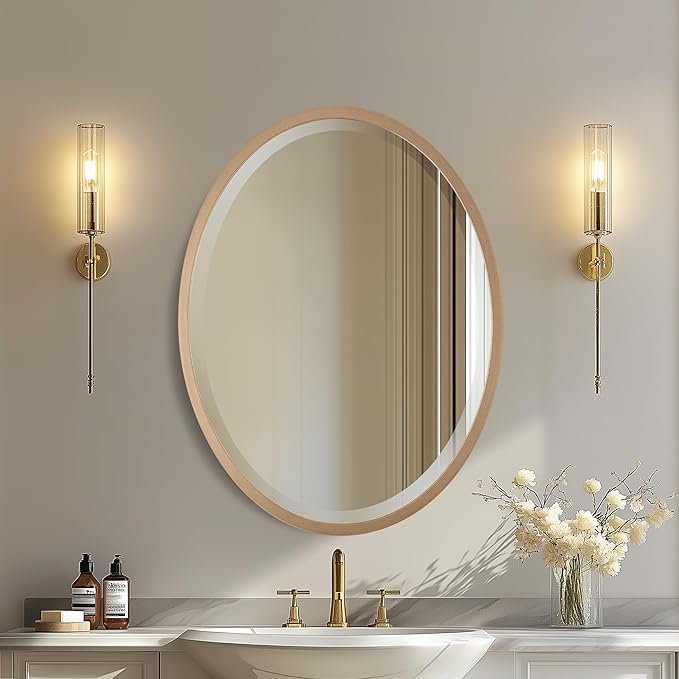 OVALCREST - Oval Wooden Beveled Wall Mirror for Home Decor, Bathroom, Vanity, Bedroom, Living Room, Hallway - London Style (Gold Spray) 17.1 x 21.1