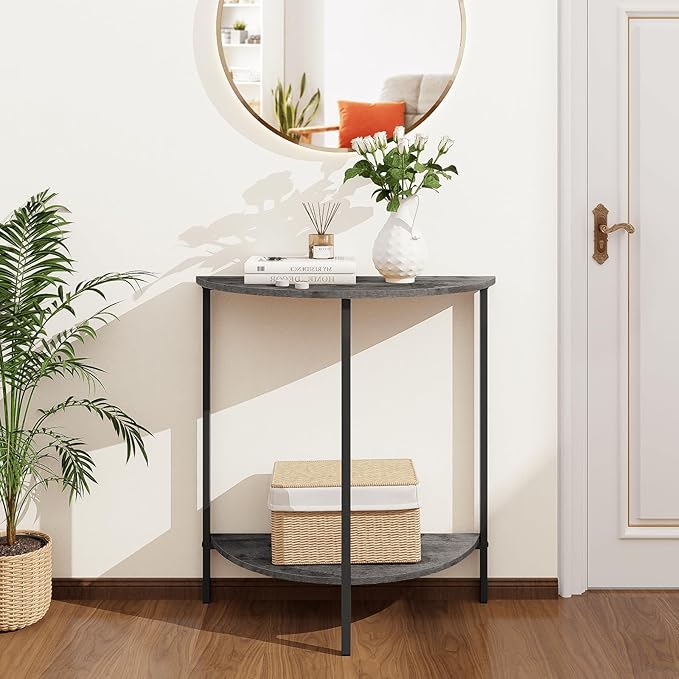 Homode Rustic Grey Farmhouse Half Moon Table, 26 x 11 x 28 inches, Small Entryway Table for Indoor Use