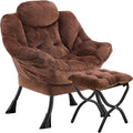 Lazy Chair with Folding Ottoman,Leisure Sofa Chair,Soft Fabric Armchair with Armrests and Side Pockets, Reading Chair with Footrest for Living Room, Bedroom, Office (Plush Dark Brown)