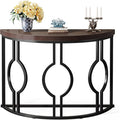 LITTLE TREE 43 Inch Half Moon Console Table for Entryway Industrial Semi Circle Sofa Table Wood Accent Table for Living Room, Hallway, Foyer, Entrance, Rustic Brown