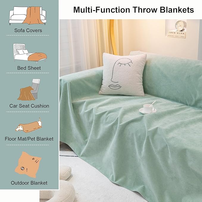STACYPIK 100% Waterproof Sea Green Sofa Covers, Couch Cover for Sectional, Anti-Cat Scratch Furniture Protector, Washable Jacquard Sofa Cover for Dogs, Kids, Wear Resistant Sofa Slipcover-71X71IN
