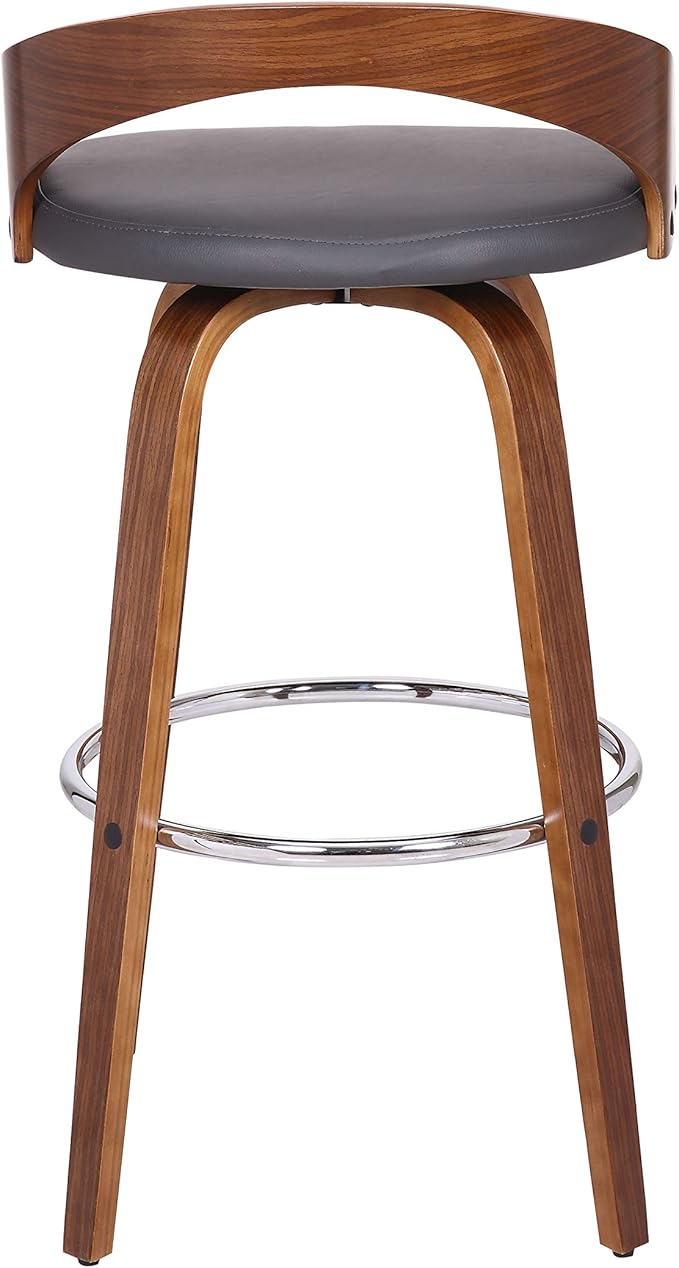 Armen Living Sonia 30" Bar Height Swivel Gray Faux Leather and Walnut Wood Bar Stool - Set of 2
