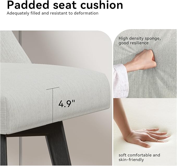 Counter Height Swivel Bar Stools Set of 4, 26 Inch Bar Stools with Footrest, Linen Fabric Upholstered Barstools with Back and Solid Wood Legs for Kitchen Island, Dining Room,Pub,White