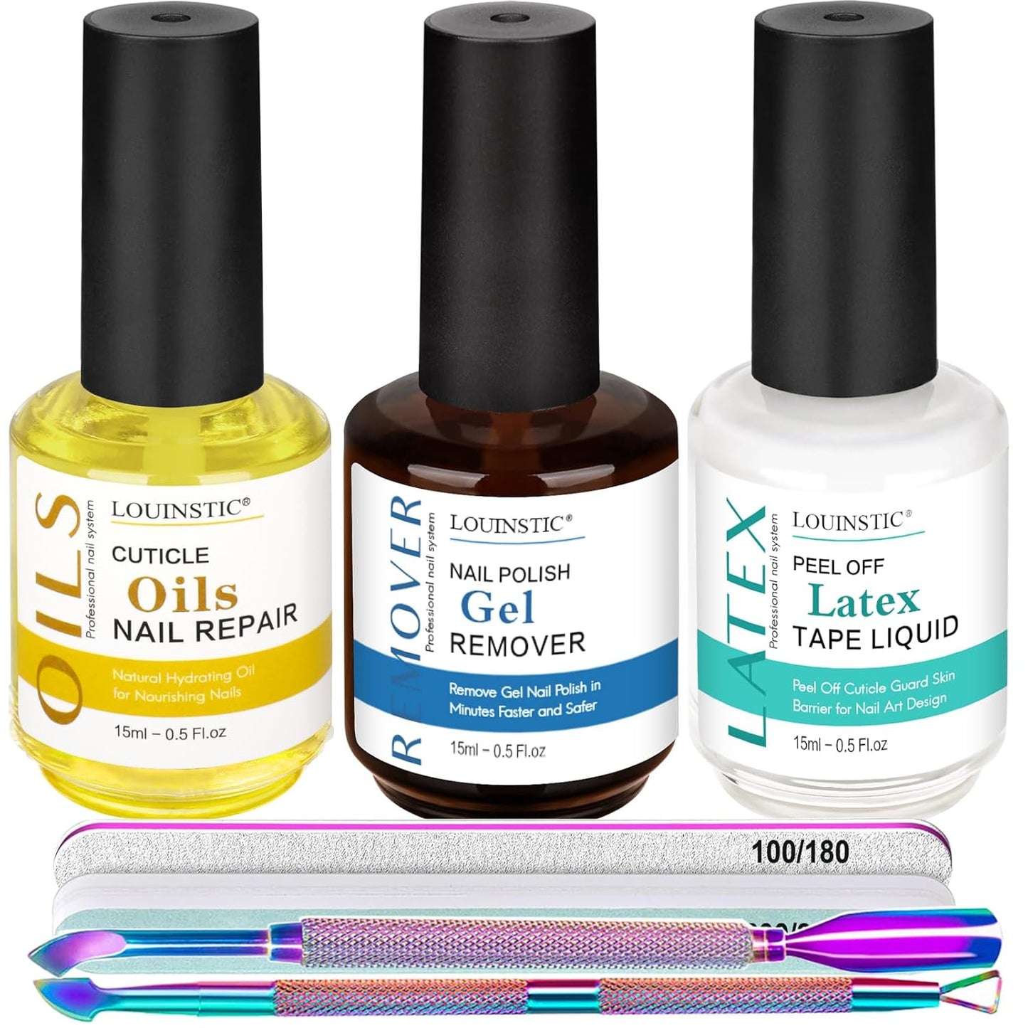 Gel Nail Polish Remover - Gel Polish Remover Kit with Cuticle Oil & Latex Tape & Colored Peel Off Manicure Tools, Gel Remover for Nails 2-5 Minutes, No Soaking,Wrapping