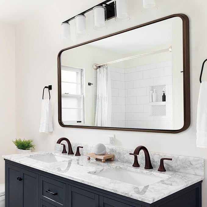 ANDY STAR Bronze Bathroom Mirror, 30x48 Inch Oil Rubbed Bronze Mirror Rounded Rectangle Tube Metal Frame 1’’ Deep, Wall-Mounted Horizontal/Vertical