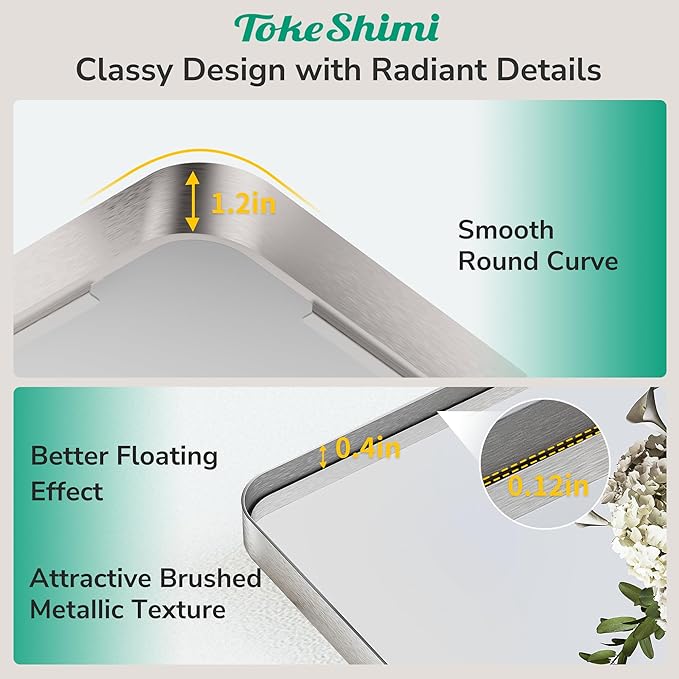 TokeShimi 36x36 Brushed Nickel Bathroom Mirror,Bathroom Vanity Mirror Square,Tempered Glass,Aluminum Framed Bath Mirror Wall(Horizontal/Vertical)