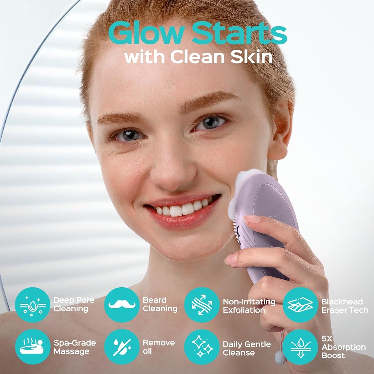 COSLUS Face Scrubber Facial Cleansing Brush: 5 Cleansing Modes Silicone Face Wash Scrubber for Women Skin Care, Sensitive Skin - Deep Cleansing & Gentle Exfoliating, Portable for Shower & Travel