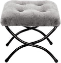 HollyHOME 15"(H) Folding Footrest Stool, Upholstered Small Foldable Ottoman, Accent Padded Sofa Foot Stool for Lazy Chair, Metal Frame Portable Foot Rest Ottoman for Home, Living Room, Bedroom, Grey