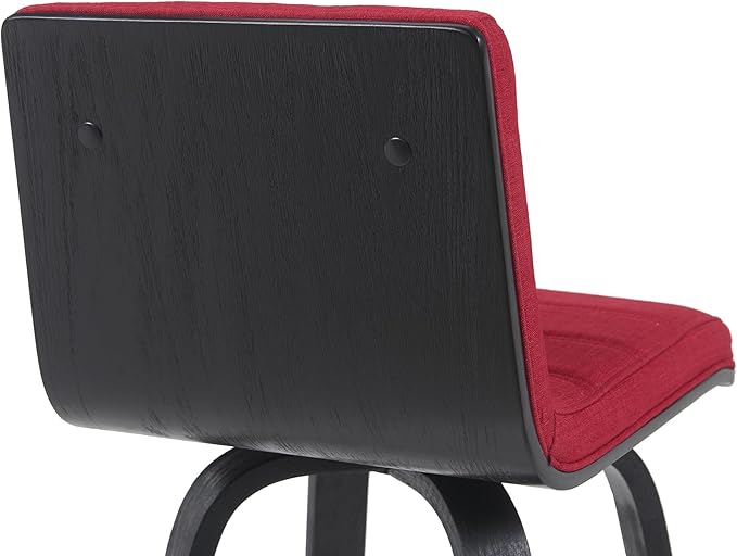 Vienna Modern Swivel Bar Height Stool with Red Upholstered Seat and Brushed Wood Frame Set of 4