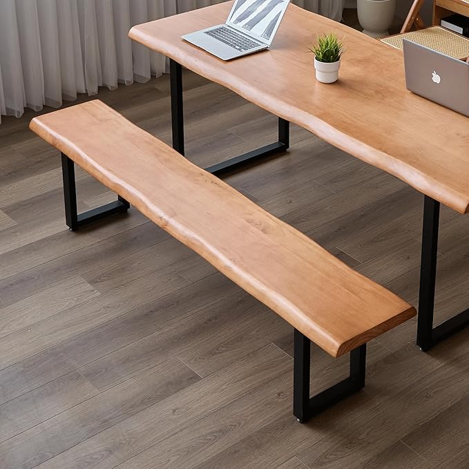 Brown Bench Wooden Long Bench with Metal Legs for Office Restaurant Living Room Meeting Room Indoor Seating Multiple (tan bench78.74in)