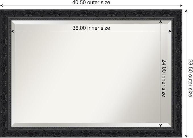 Amanti Art Bathroom Mirror for Over Sink, 29x41 Filigree Gloss Black Rectangle Vanity Mirror, Large Traditional Frame, Hangs Horizonally and Vertically, Bathroom Wall Decor, Beveled Edge