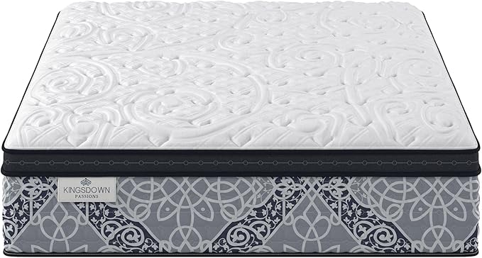 Kingsdown Firm Euro Pillow Top Hybrid Twin Mattress Cooling Gel Memory Foam Layer Multi-Layered Motion Isolation Cool Sleep Quilted Top Luxury Mattresses, 15-inch, Passions Engleson