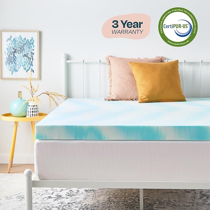 Linenspa 4 Inch Gel Swirl Memory Foam Mattress Topper – Cooling Gel Infused – Pressure Relieving Bed Topper - Mattress Pad – CertiPUR Certified - Full Size