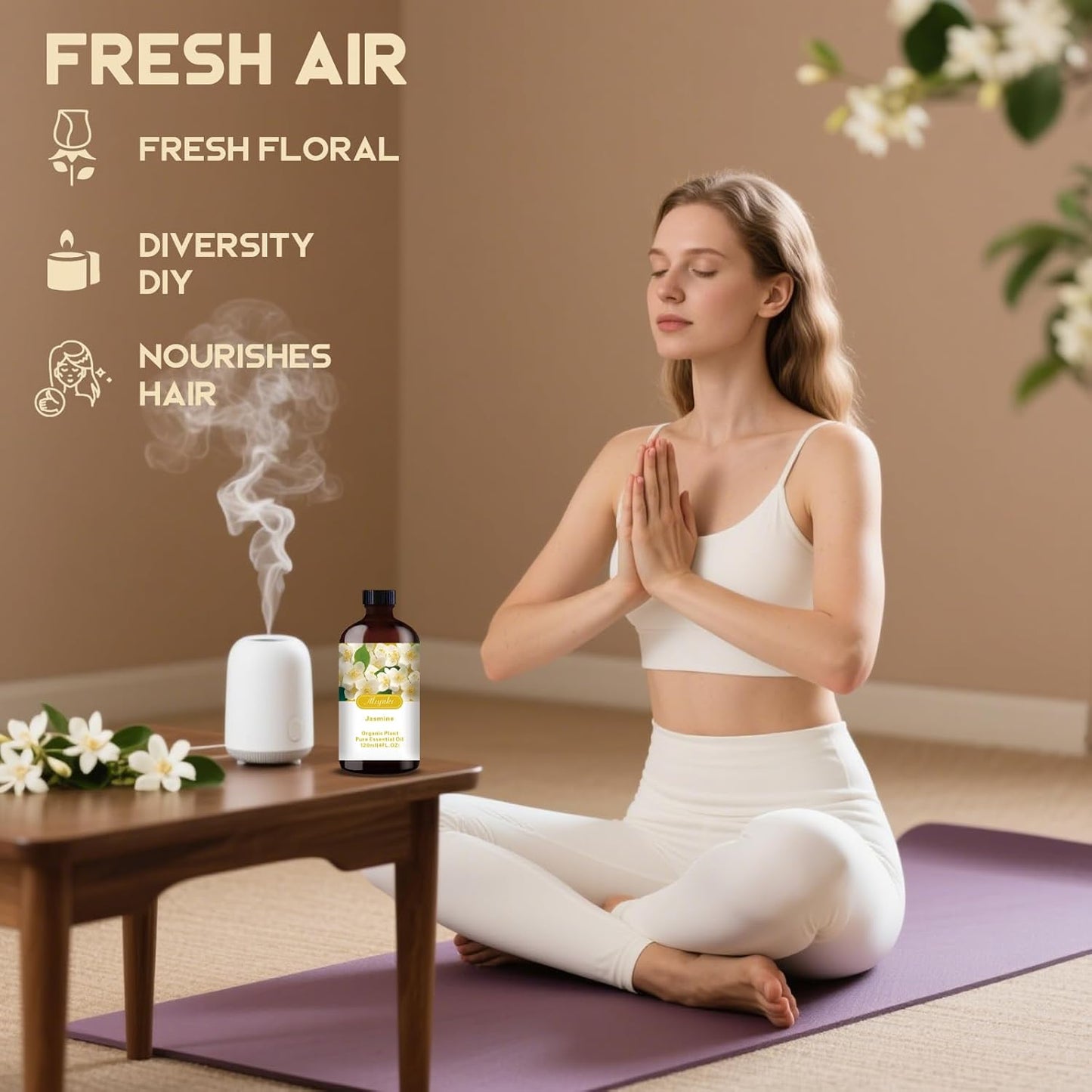 Jasmine Essential Oil-Jasmine Fragrance Oil 4.33oz (130ml)-100% Pure Natural Scent for Diffusers, Candles, Soap Making & Aromatherapy-Relaxing Home & Gift Essential Oil for Bath, Massage