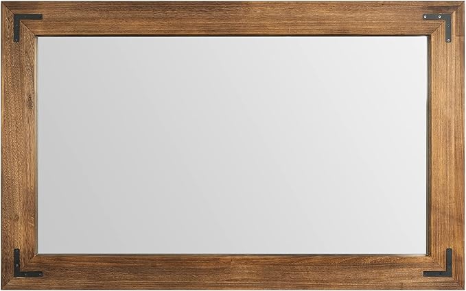 YOSHOOT Rustic Wooden Framed Wall Mirror, Natural Wood Bathroom Vanity Mirror for Farmhouse Decor, Vertical or Horizontal Hanging, 60" x 30", Brown