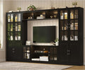 4-Piece Wall Unit TV Stand with Storage & LED Lights for TVs up to 75", Modern Entertainment Center with Bookshelves & 4-Door Pantry Cabinet, Black