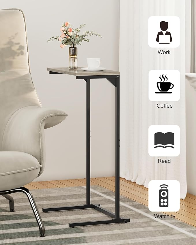TUTOTAK C Shaped End Table, Small Side Table, Set of 2, 28.7 inch Tall Couch Table, Sofa Table, Living Room, Bed Room, Greige TB01BG0712