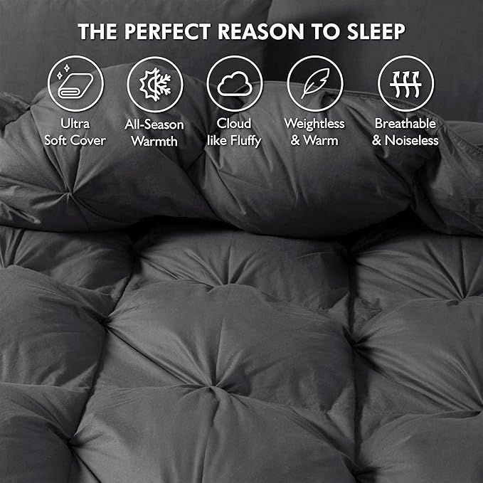 Luxurious All-Season Goose Down Feather Fiber Comforter Twin Size Duvet Insert, Exquisite Pinch Pleat Ruffled Twisted Flower, Premium Baffle Box, 100% Egyptian Cotton Cover, 50 oz. Fill Weight, Gray