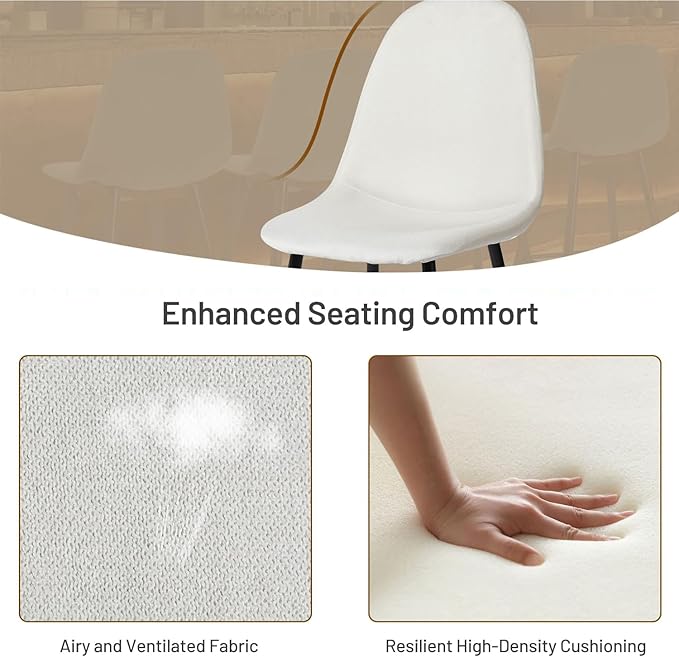 FurnitureR Dining Chairs Set of 4 Comfortable Upholstered, Fabric Mid-Back Armless Accent Side Chairs for Home, Kitchen, Living Room, Bedroom, Restaurant, and Café (Off White)