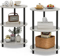 Small Round End Table - 3 Tier Design Accent Table, Narrow Side or Bedside Stand, Industrial Vintage Nightstand for Bedroom, Living Room, or Small Spaces, Set of 2, Greige