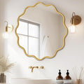 PROHOMEWARE Gold Round Mirror 32 Inch Wavy Bathroom Vanity Mirror Gold Frame Modern Wall Mirror Decorative Wall-Mounte Anti-Rust, Tempered Glass