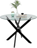 Round Tempered Glass Dining Table for 2-4 with Metal Legs, 35.5 in Modern Small Kitchen Table for Kitchen Dining Room (Black)