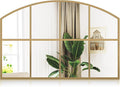 Wide Arched Mirror, 36" x 24" Gold Window Mirror, Antique Brass Farmhouse Mirrors for Living Room Dining Room Bedroom Fireplace Hallway Entryway