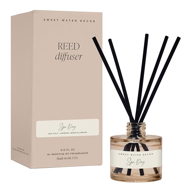 Sweet Water Decor Spa Day Reed Diffuser – Room Decor Aesthetic with Long-Lasting Premium Fragrance of Sea Salt, Jasmine, Wood and Cream for 4 Months – Ideal for Aromatherapy and Home Decor