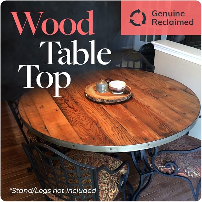 Reclaimed Wood Table Top - Rustic Recycled Wooden Piece Perfect for Signs, Kitchens, Dining and Coffee Table Tops (Reclaimed Wood Table Top with Metal Edge, 42" Round)