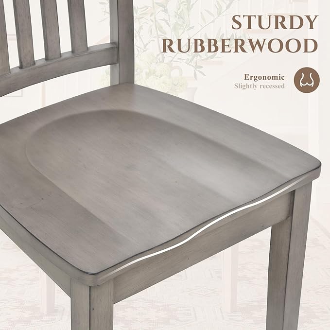COLAMY Wooden Dining Chairs Set of 6, Spindle High Back Windsor Kitchen Side Chair, Farmhouse Dining Chairs for Kitchen and Dining Room, Light Grey
