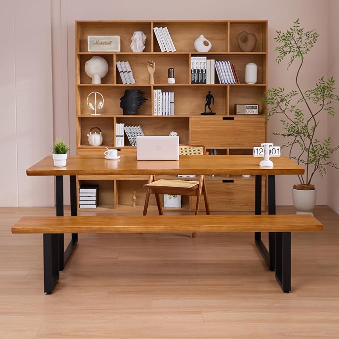 Solid Wood Administrative Computer Desk - Rustic Style Large Office Desk, Modern Minimalist Workstation for Home, Ideal for Learning, Writing, and Professional Use (Dark Yellow, 62.99in)