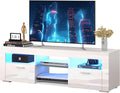 White TV Stand for 50/55 Inch, Entertainment Center With LED Lights, Modern Stand for Bedroom, Console With Storage and Shelves for Living Room