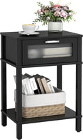 Nightstand Wooden Bedside Table with Drawer Black Night Stands Modern Style Small End Table Side Table with Storage Shelf for Bedroom Living Room MLBZ10B